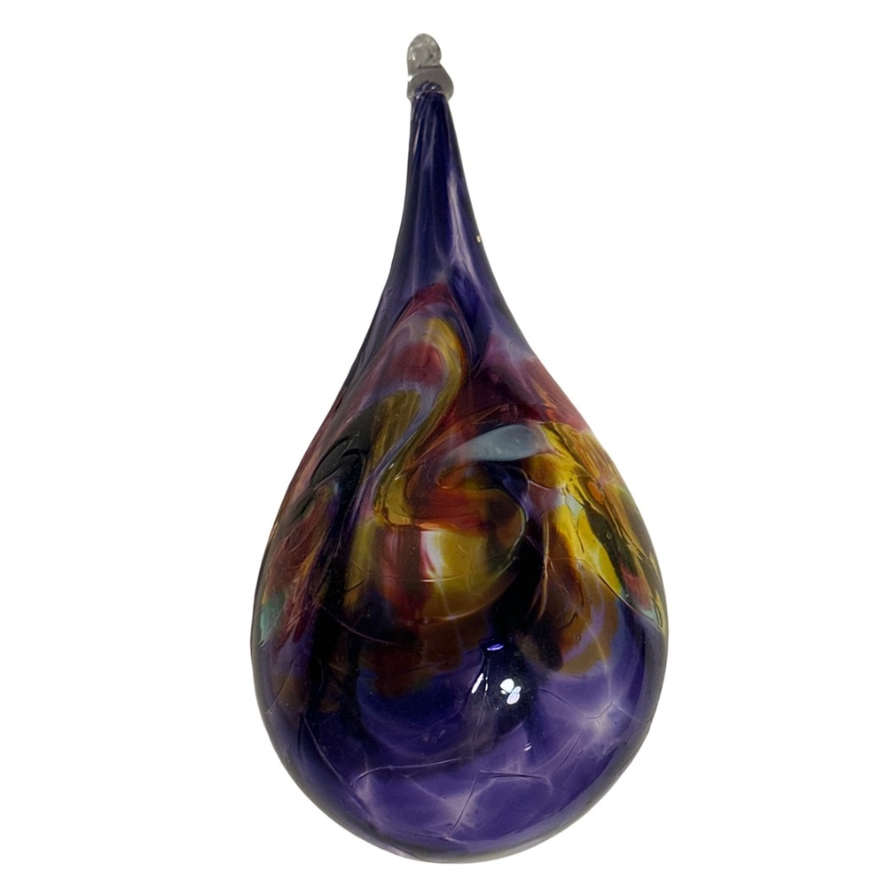 Handblown Purple Art Glass Teardrop Sculpture 10in Decorative Accent